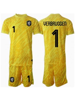 Nizozemska Bart Verbruggen #1 Golmanski Dječji Gostujuci Dres kompleti EP 2024 Kratak Rukavima (+ kratke hlače)